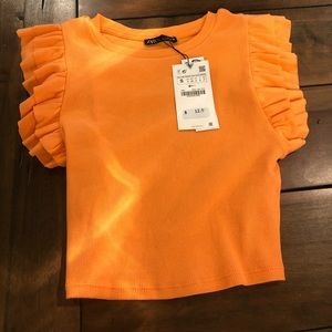 Zara orange ruffle top